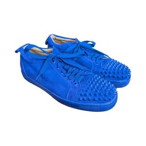 Blue Suede Studded Sneakers | Spiked Toe | Red Sole Style | Size 41
